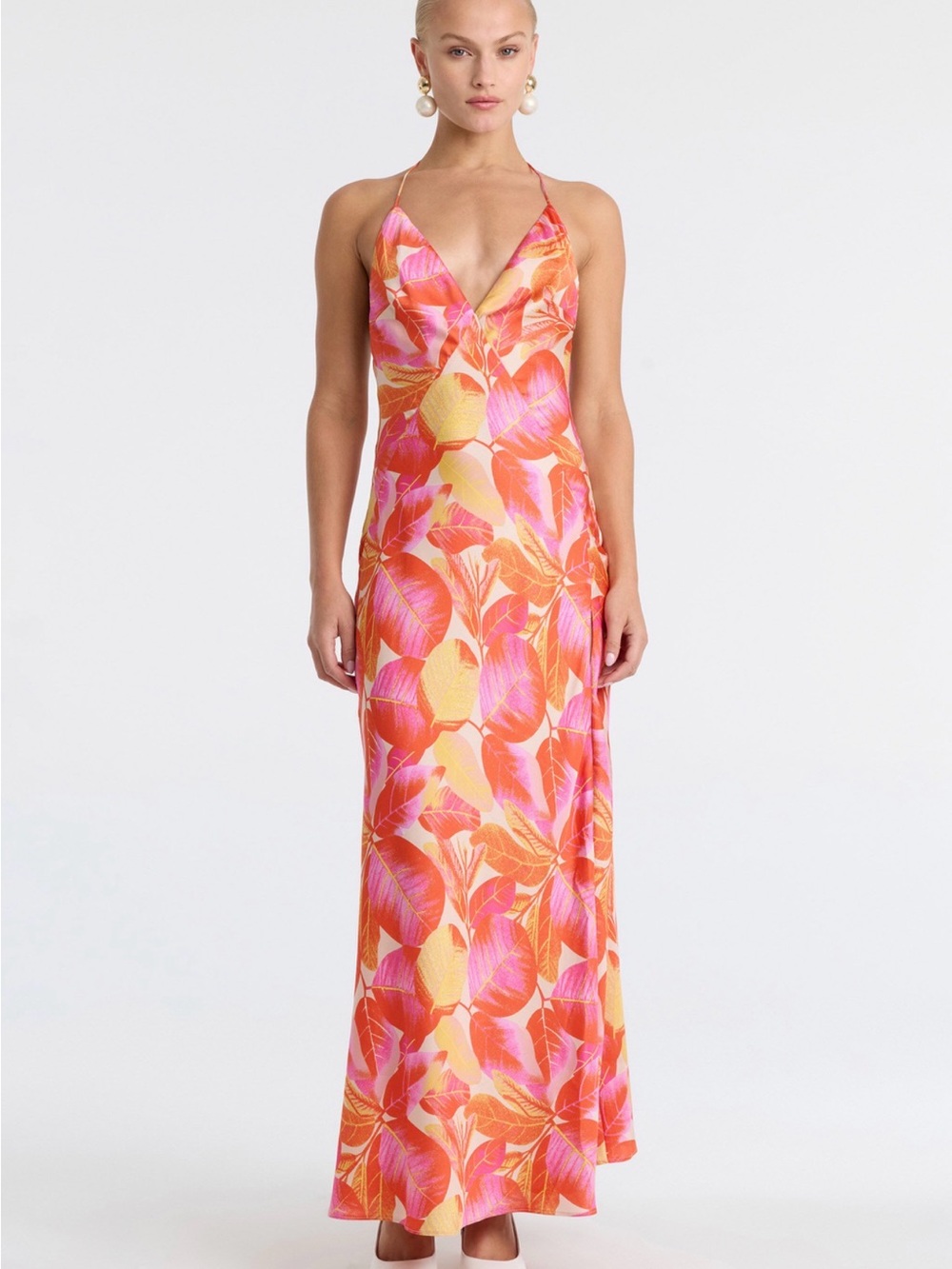 Bardot Yve Halter Printed Maxi Dress In Hot Pink Floral